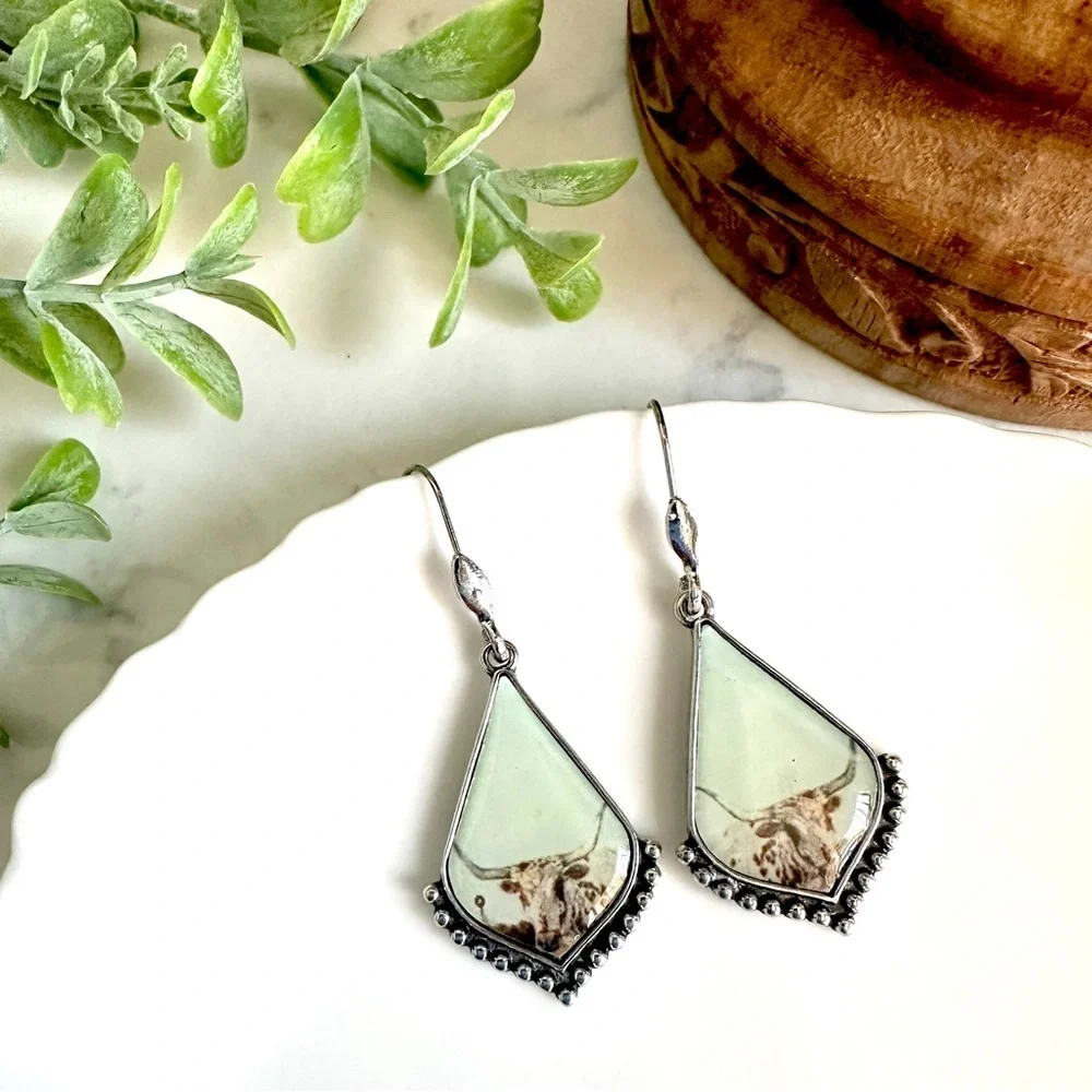 Western Longhorn Cow Earrings Cattle Metal Southwestern Boho Gift NEW